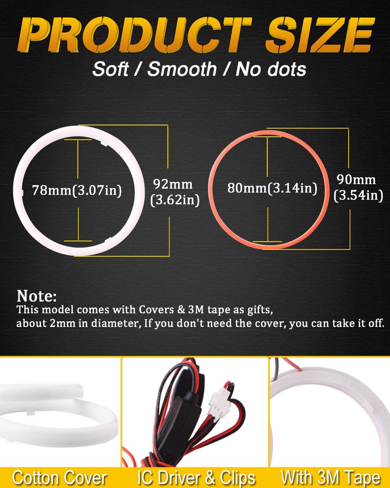 QasimLED 1 Pair 90MM Red Angel Eyes 60SMD COB LED Halo Ring for Car Motorcycles Driving Day Light Decorative DRL Warning Light 9-30V DC - Image 3